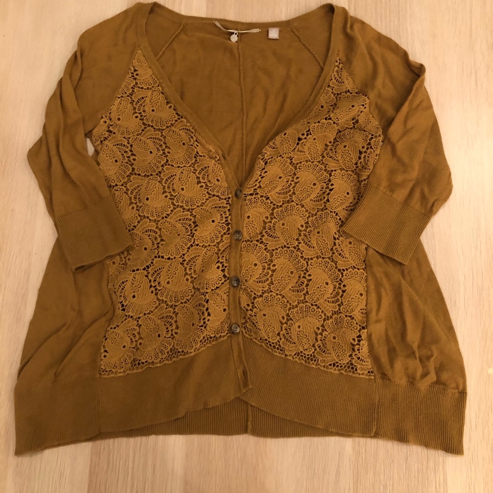 Anthropologie mustard crochet cardigan